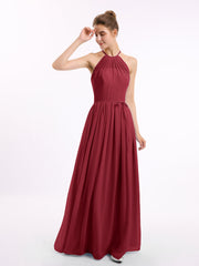 Neckholder High Neck Chiffon Brautjungfernkleid Burgunderrot