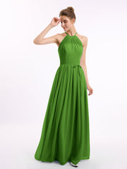 Neckholder High Neck Chiffon Brautjungfernkleid Moos