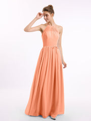 Neckholder High Neck Chiffon Brautjungfernkleid Papaya