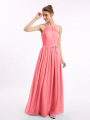 Neckholder High Neck Chiffon Brautjungfernkleid Wassermelone