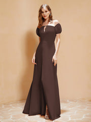 Halbarm Rückenlos A-Linie Chiffon Kleid Schokolade