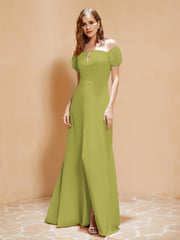 Halbarm Rückenlos A-Linie Chiffon Kleid Klee