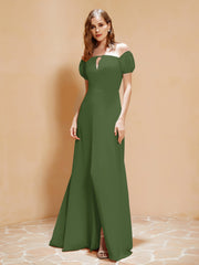 Halbarm Rückenlos A-Linie Chiffon Kleid Moos