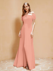 Halbarm Rückenlos A-Linie Chiffon Kleid Papaya