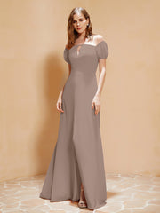 Halbarm Rückenlos A-Linie Chiffon Kleid Taupe