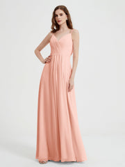 V-Ausschnitt Chiffon Kleider mit Perlen-Träger Koralle
