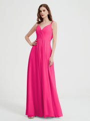 V-Ausschnitt Chiffon Kleider mit Perlen-Träger Fuchsia