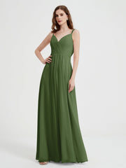 V-Ausschnitt Chiffon Kleider mit Perlen-Träger Moos
