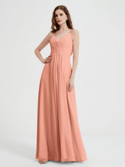 V-Ausschnitt Chiffon Kleider mit Perlen-Träger Papaya