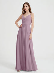 V-Ausschnitt Chiffon Kleider mit Perlen-Träger Vintage Mauve