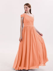Eine Schulter Brautjungfernkleid mit Schärpen Papaya