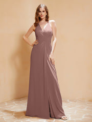 V-Ausschnitt Bodenlang Kleid mit Schlitz Vintage Mauve