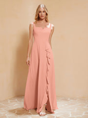 Quadratischer Ausschnitt Rüschen Rückenfrei Kleid Papaya