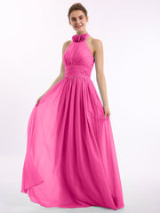Halfter Chiffon Voller Länge Kleid  mit Blumen Azalee