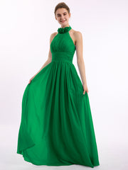 Halfter Chiffon Voller Länge Kleid  mit Blumen Smaragd