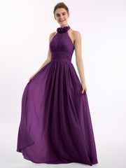 Halfter Chiffon Voller Länge Kleid  mit Blumen Traube