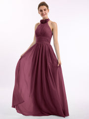 Halfter Chiffon Voller Länge Kleid  mit Blumen Maulbeere