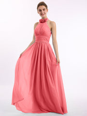 Halfter Chiffon Voller Länge Kleid  mit Blumen Wassermelone