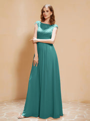 Illusion Chiffon und Spitze Cap-Ärmel Kleid Jade