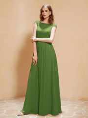 Illusion Chiffon und Spitze Cap-Ärmel Kleid Moos