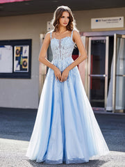 Korsett Oberteil A-Linie Tüll Kleid Himmelblau Übergröße