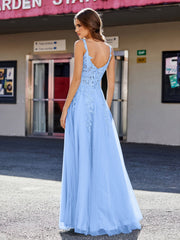 Korsett Oberteil A-Linie Tüll Kleid Blau