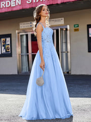 Korsett Oberteil A-Linie Tüll Kleid Blau