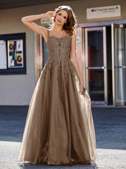 Korsett Oberteil A-Linie Tüll Kleid Braun