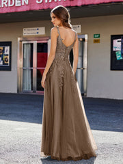 Korsett Oberteil A-Linie Tüll Kleid Braun