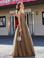 Korsett Oberteil A-Linie Tüll Kleid Braun
