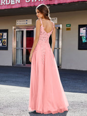 Korsett Oberteil A-Linie Tüll Kleid Flamingo