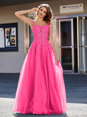Korsett Oberteil A-Linie Tüll Kleid Fuchsia