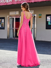 Korsett Oberteil A-Linie Tüll Kleid Fuchsia