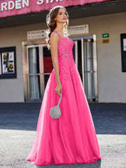 Korsett Oberteil A-Linie Tüll Kleid Fuchsia