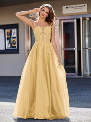 Korsett Oberteil A-Linie Tüll Kleid Gold