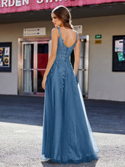 Korsett Oberteil A-Linie Tüll Kleid Tinte blau