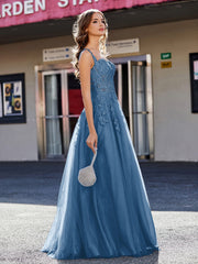 Korsett Oberteil A-Linie Tüll Kleid Tinte blau