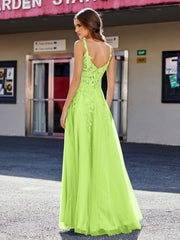 Korsett Oberteil A-Linie Tüll Kleid Limettengrün