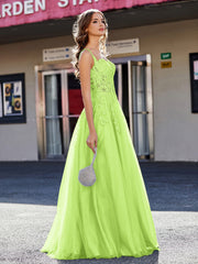 Korsett Oberteil A-Linie Tüll Kleid Limettengrün