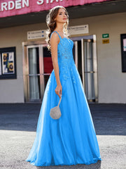 Korsett Oberteil A-Linie Tüll Kleid Meerblau