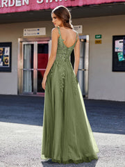 Korsett Oberteil A-Linie Tüll Kleid Olivgrün