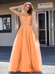 Korsett Oberteil A-Linie Tüll Kleid Orange Übergröße
