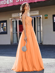 Korsett Oberteil A-Linie Tüll Kleid Orange