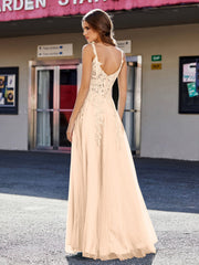 Korsett Oberteil A-Linie Tüll Kleid Pfirsich
