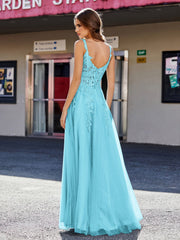 Korsett Oberteil A-Linie Tüll Kleid Schwimmbadblau