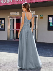 Korsett Oberteil A-Linie Tüll Kleid Schieferblau