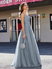 Korsett Oberteil A-Linie Tüll Kleid Schieferblau