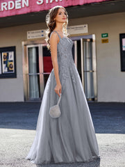 Korsett Oberteil A-Linie Tüll Kleid Stahlgrau