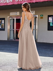 Korsett Oberteil A-Linie Tüll Kleid Taupe