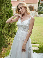 V-Ausschnitt Applique Kapelle Zug Brautkleid Elfenbein/Champagner